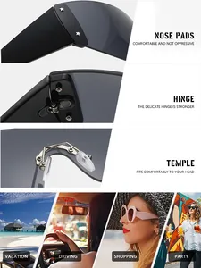 Détails de lunettes de soleil Y2K sans monture avec plaquettes et charnières solides.
