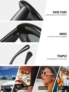 Detail views of integrated lens sunglasses features and lifestyle usage scenarios