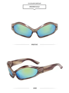Vista frontale e laterale di occhiali da sole futuristici in marmo marrone lente