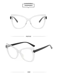 Visuelle Darstellung eines transparenten Cat-Eye-Brillengestells in Front- und Seitenansicht