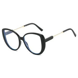 Fashionable oversized black frame sunglasses with gold metal temples for UV protection