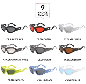 Occhiali da sole punk futuristici con montatura irregolare traforata in 9 colori