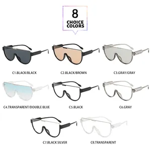 Eight color variants of oversized rimless-top sunglasses in a modern minimalist style