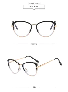Detailed view of black tea cat-eye glasses frames showing front and side angles.