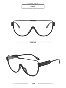 Front and side views of modern oversized black semi-rimless fashion sunglasses