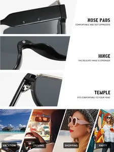Detailed view of oversized sunglasses featuring nose pads, hinge, and temple designs.