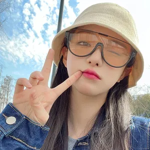 Modern Oversized One-Piece Shield Sunglasses For Men Women Fashion Half Frame Metal Bar Pilot Sun Glasses Hip Hop Eyewear