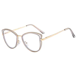 Stylish retro cat-eye glasses with anti-blue light lenses and elegant golden metal frame