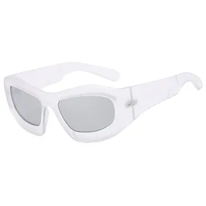 Fashionable Y2K bubble wrap-around sunglasses with translucent white chunky frames