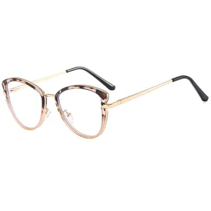 Elegant retro cat-eye glasses with anti-blue light lenses and gold metal frame.