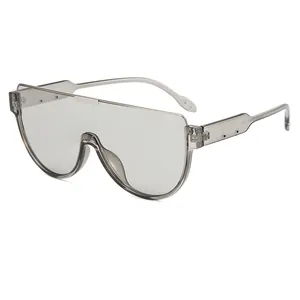 Modern oversized shield sunglasses with a stylish semi-rimless metal frame design.