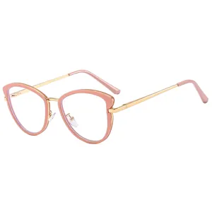 Stylish vintage cat-eye anti-blue light glasses with elegant pink and gold metal frames.