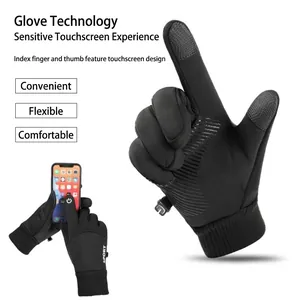 Professional black winter touchscreen gloves for outdoor cycling with windproof warmth