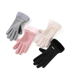 Elegant warm winter gloves for women featuring soft faux fur trim and touch screen tips