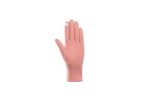 Pink thermal gloves detail showing touch screen compatible fingertip for outdoors