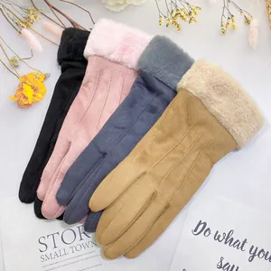 Ladies warm touchscreen winter gloves in faux suede with plush faux fur trim, 4 color options