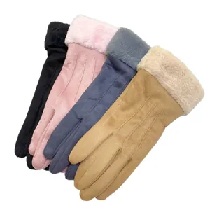 Women's winter warm suede gloves with plush lining and touchscreen fingertips in 4 colors