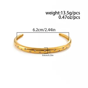 Bracelet jonc en acier inoxydable plaqué or 18K avec zircons étoiles, diamètre de 6,2 cm
