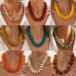 Europäische Süße Coole Bonbonfarbe Harz Perlenkette CCB Abstandsperlen Marmor Muster Klobige Halskette Damen Schmuck