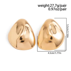 Chunky teardrop earrings in polished gold finish with size and weight details