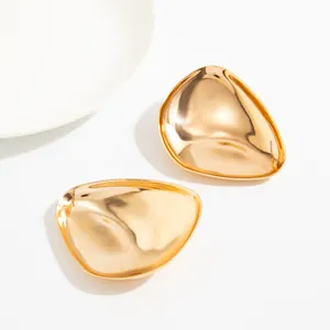 Detailed view of large gold-tone waterdrop earrings with a polished mirror finish.