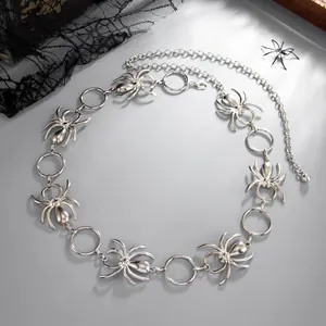 Goth style silver spider chain belt with geometric ring links for women