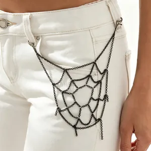 Gothic Punk Spider Web Pant Chain For Women Black Silver Metal Tassel Body Chain Harajuku Grunge Waist Chain Jewelry Gift
