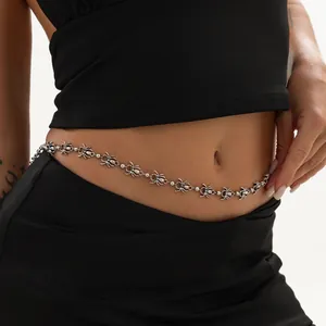 Gothic silver spider-shaped waist chain for women punk style body jewelry accessory.