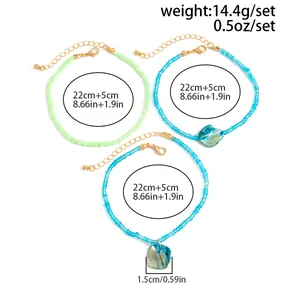 Detailed dimensions and weight chart for Bohemian shell beaded anklet set