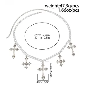 Gothic vintage silver cross body chain jewelry with specific measurements and weight