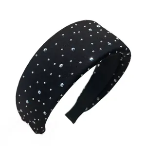 Serre-tête large noir élégant rembourré avec strass étoilés étincelants pour les femmes