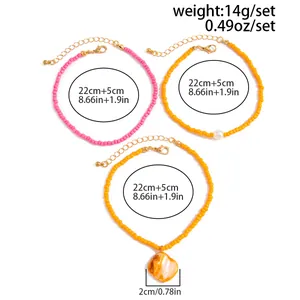 Detailed dimensions and weight of bohemian colorful beaded anklet set with shell pendant