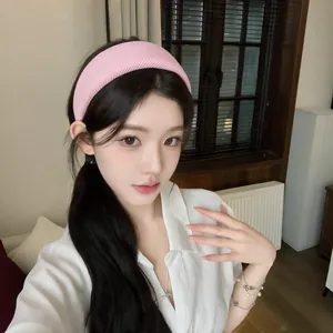Wide Sponge Headband For Women Korean Style Twill Fabric Hairband Heightening Cranial Top Solid Color Simple Hair Accessory