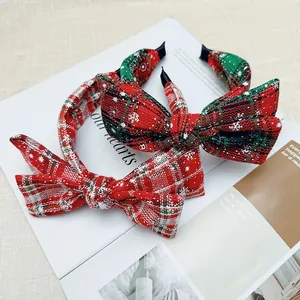 Christmas plaid bow headbands with snowflake patterns for women festive hair accessories