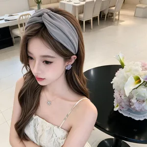 Eleganter grauer breitkrempiger geknoteter Haarreif für Damen im koreanischen Stil