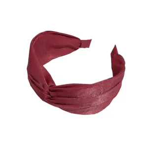 Elegantes burgunderfarbenes breites geknotetes Stirnband aus Satin-Stoff für Damen