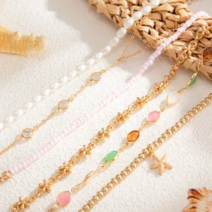 Set de pulseras de estrella de mar y caracola con perlas y cristales