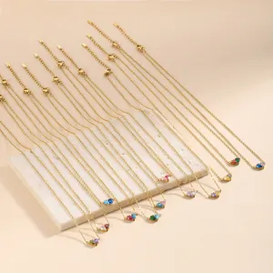Stainless steel 14k gold plated heart pendant birthstone necklaces with zircon stones