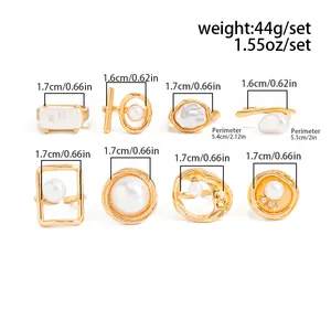 Detailierte Maßangaben für das Vintage Gold-Barockperlen Ring-Set