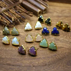 Naturstein Dreieck Schnitt Geometrische Ohrstecker Einfache Kleine Vergoldete Kristall Ohrringe Für Frauen Mode Schmuck
