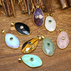 Geometrischer Naturstein Anhänger Unregelmäßiger Facettierter Kristall Mit Zirkonia Vergoldet Mode Schmuck Zubehör Für Damen