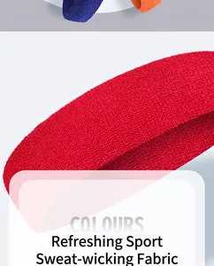 Close-up of red elastic sports headband with breathable sweat-absorbing fabric texture