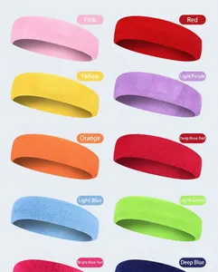 Variety of colorful elastic sports headbands including pink, red, blue, and green options