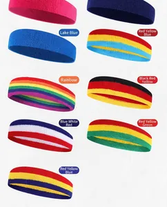 Professional selection of colorful striped and solid sports sweatbands for fitness and yoga