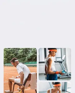 Detail showing athletic sweatbands for gym and tennis use, focusing on moisture-wicking features.