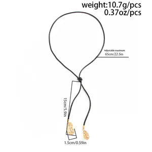 Adjustable Y-shaped necklace with golden irregular teardrop pendants and dimensions