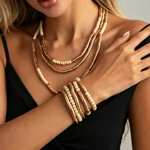 Layered vintage metallic necklace set with contrasting beads for a chic ins-style look.