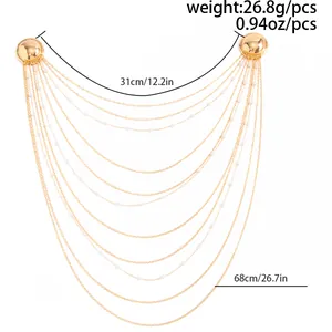 Dimensions détaillées pour broche à chaîne dorée multicouche avec perles nacrées