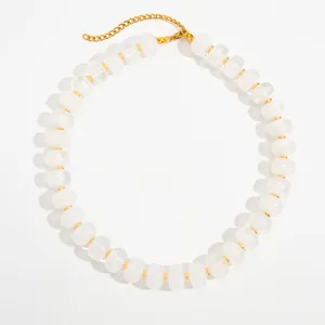 Clear resin bead necklace with golden stainless steel spacers for women jewelry.