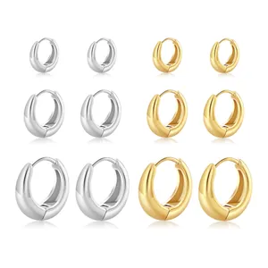 Minimalistische Roestvrij Stalen Chunky Hoop Oorbellen Vintage Brede Band Waterdruppel Huggie Oorbellen Voor Vrouwen Sieraden Goud Zilver